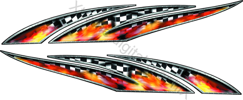 checkered flag and flames wave decals kit for race car
